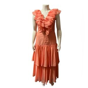 Ciebon M Ruffle Maxi Dress Wedding Guest Party Formal Tencel Coral Apricot Silky